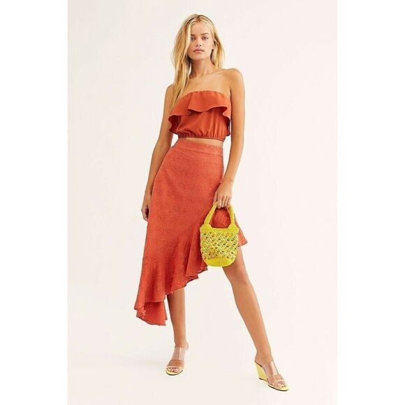 NEW FREE PEOPLE SERENA ASYMMETRICAL MIDI SKIRT - Picture 1 of 3